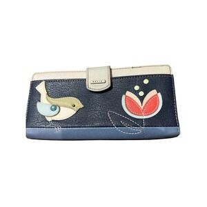 Relic‎ Womens Navy Blue Bird Floral Applique Bifold Wallet Snap Closure